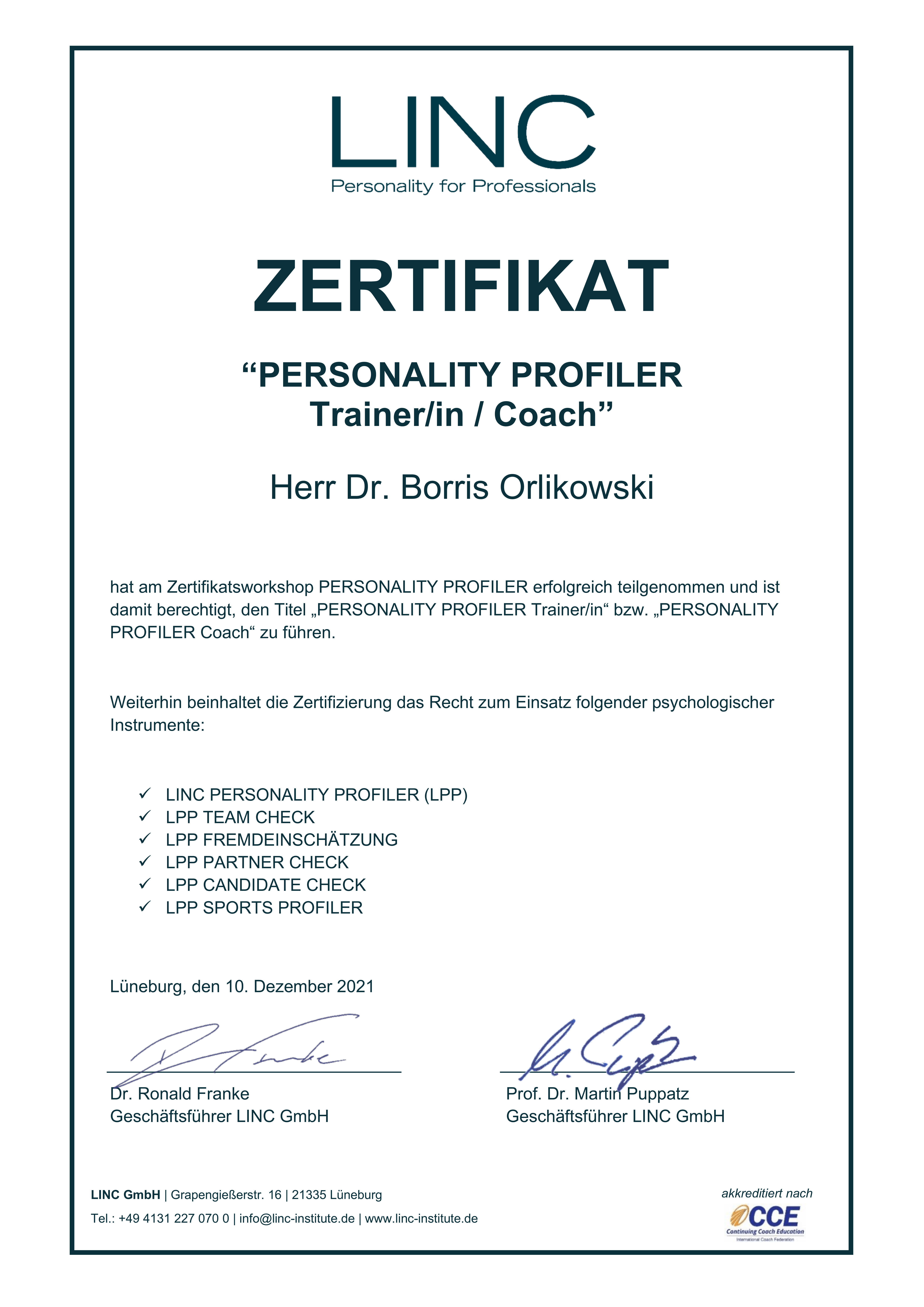 Sinn Coach Zertifikat